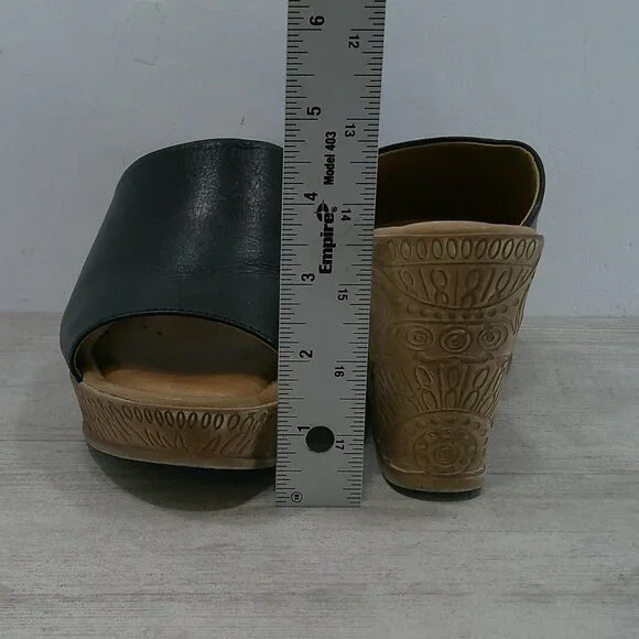 Bella Vita Sexy Black Leather Made in Italy Boho Wedge slide sandals Size 12 W - Picture 8 of 11